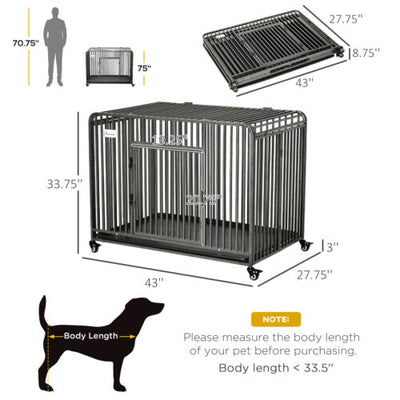 Foldable Heavy Duty Dog Crate on Wheels, w/ Tray, Large and Medium Pups, 43&quot; 196393165485