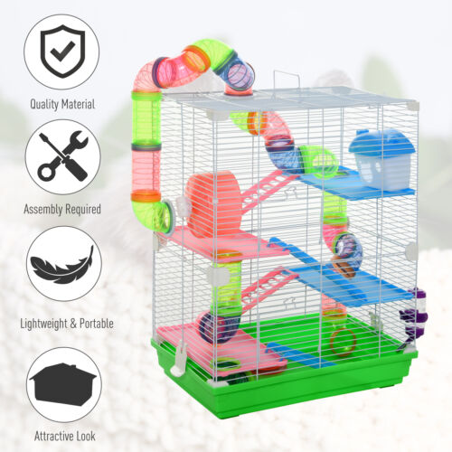 5 Tiers Hamster Cage Portable Animal Travel Carrier w/ Exercise Wheels Tube