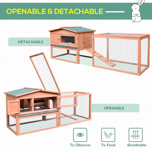 Pawhut Wooden Rabbit Hutch Bunny House Small Animal Habitat w/ Backyard Run Ramp