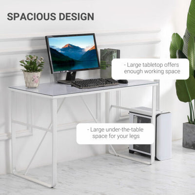 Glass Top Writing Desk Working Station Computer Table for Home, Office, White