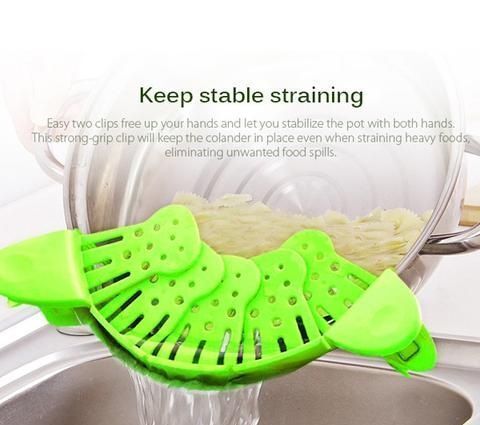 Kitchen Strainer Clip Pan Drain Rack Bowl Funnel Rice Vegetable Pasta Washing