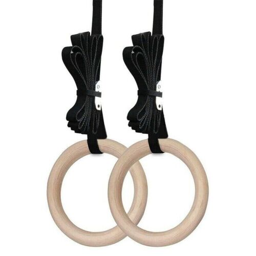 Wooden Gymnastic Rings With Adjustable Long Non-Slip Straps For Workout 28MM