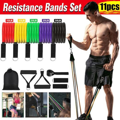 11 PCS Resistance Band Set Yoga Pilates Abs Exercise Fitness Tube Workout Gym CA