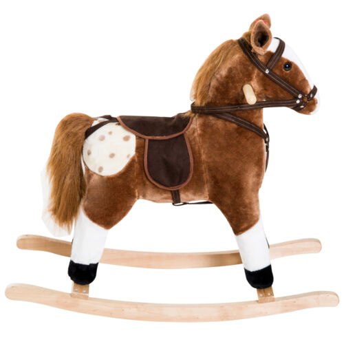 Kid Plush Rocking Horse Ride-on Baby Girl Toy Pony w/ Realistic Sound Brown