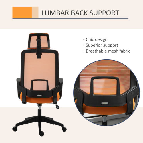 Mesh Office Chair High Back Swivel Task Chair w/ Rotate Headrest, Orange