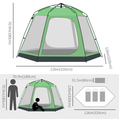 6 Person Camping Tent Pop-up Design with 4 Windows 2 Doors Portable Carry Bag