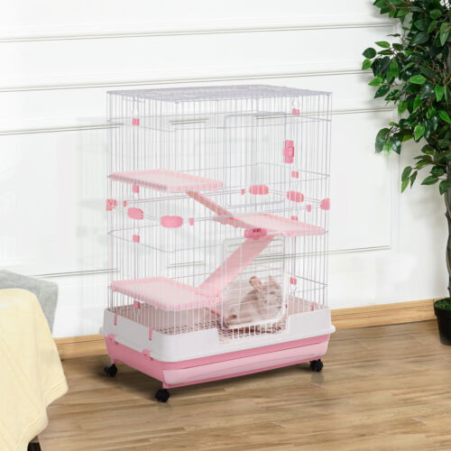 4-Level Hamster or Small Animal Hutch/Cage, Pink, 43.25&quot; H 842525145275