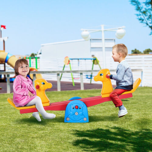 Kids Seesaw Safe Teeter Totter 2 Seats w/ Easy-Grip Handles Indoor Outdoor