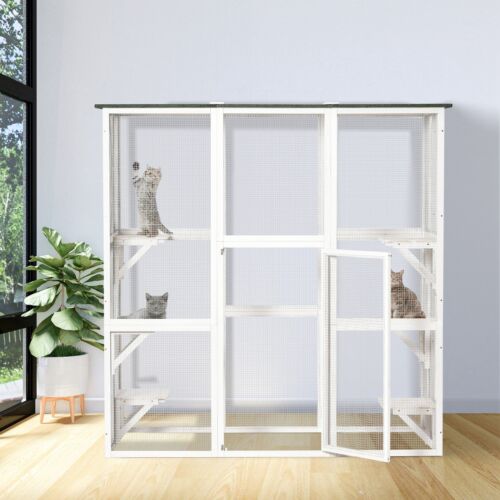 Outdoor Cat House with Weather Protection, Multiple High Ledges, 71&quot; L, White 196393161395