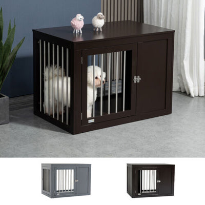 Furniture Style Dog Crate End Table Kennel, w/ Double Doors for Medium Dogs