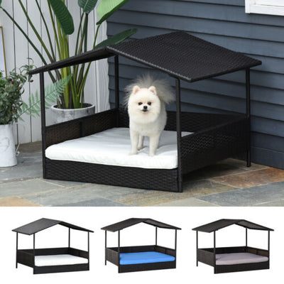 Wicker Pet House Dog Bed for Indoor/Outdoor Rattan Furniture with Cushion