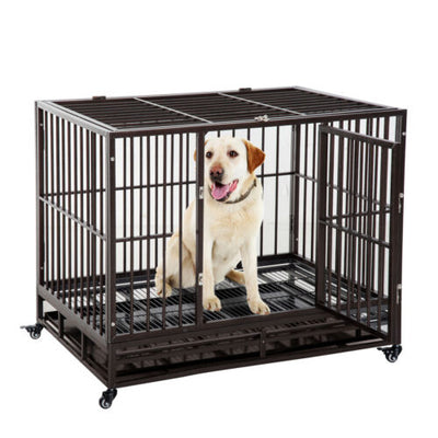 42&quot; Heavy Duty Steel Dog Crate Kennel Pet Cage w/ Wheels 842525120388