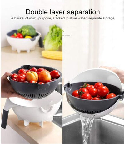 9 in 1 Multi-functional Durable Vegetable Fruit Cutter Slicer Drain Basket CA