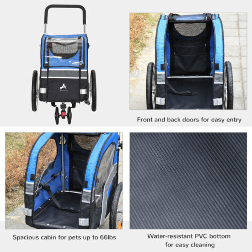 2-In-1 Dog Bike Trailer Pet Stroller with 360° Swivel Wheel Reflector Flag