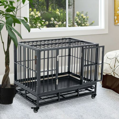 36&quot; Steel Indoor Dog Crate Pet Kennel w/Wheels &amp; Locks, Medium/Small Dogs, Grey 196393159125