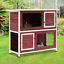 Pawhut 48&quot; 2 Story Elevated Wooden Rabbit Hutch Yard Bunny Cage w/ Tray &amp; Ramp