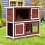 Pawhut 48&quot; 2 Story Elevated Wooden Rabbit Hutch Yard Bunny Cage w/ Tray &amp; Ramp