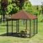 Outdoor Dog House Kennel with Canopy Top &amp; Secure Lock Rotating Bowl Holder 196393260210