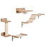 Cat Tree 4pc Pet Mounted Shelf Set, Feed Bowl, Climbing Hammock, Shelves, Beige 196393066652