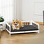 Wood Dog Bed with Removable Cushion Cover, Supportive Sponge, Elevated Dog Bed 196393252758