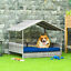 Elevated Wicker Dog House, Raised Rattan Pet Bed Cabana w/ Cushion, Canopy, Blue 196393070796