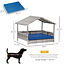 Elevated Wicker Dog House, Raised Rattan Pet Bed Cabana w/ Cushion, Canopy, Blue 196393070796