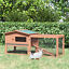 Pawhut Wooden Rabbit Hutch Bunny House Small Animal Habitat w/ Backyard Run Ramp