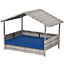 Elevated Wicker Dog House, Raised Rattan Pet Bed Cabana w/ Cushion, Canopy, Blue 196393070796