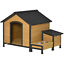 Wooden Outdoor Cabin-Style Dog House Kennel w/ Feeder Bowls, Medium Dogs 66 Lbs. 196393165720