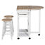 HOMCOM 3PCS Kitchen Trolley Island Set with Wheels 2 Barstool Chairs Drop Leaf