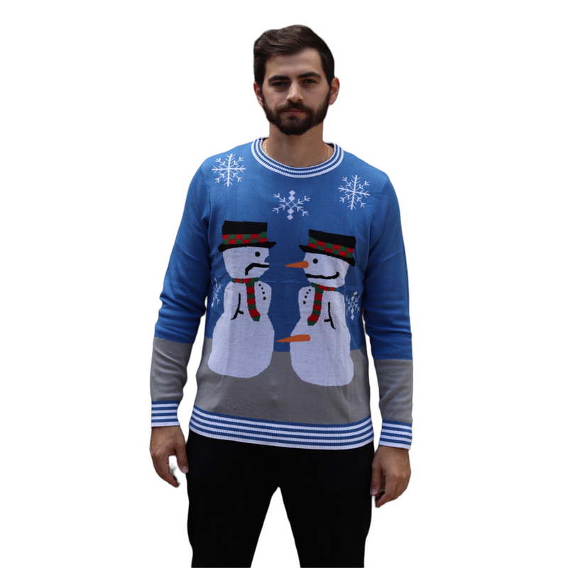 Snowman Nose Thief Blue Christmas Sweater