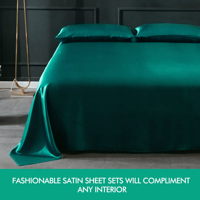 DreamZ Ultra Soft Silky Satin Bed Sheet Set in King Size in Teal Colour