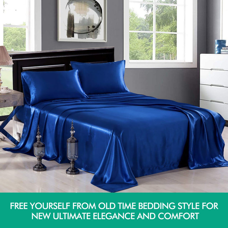 DreamZ Ultra Soft Silky Satin Bed Sheet Set in King Size in Teal Colour