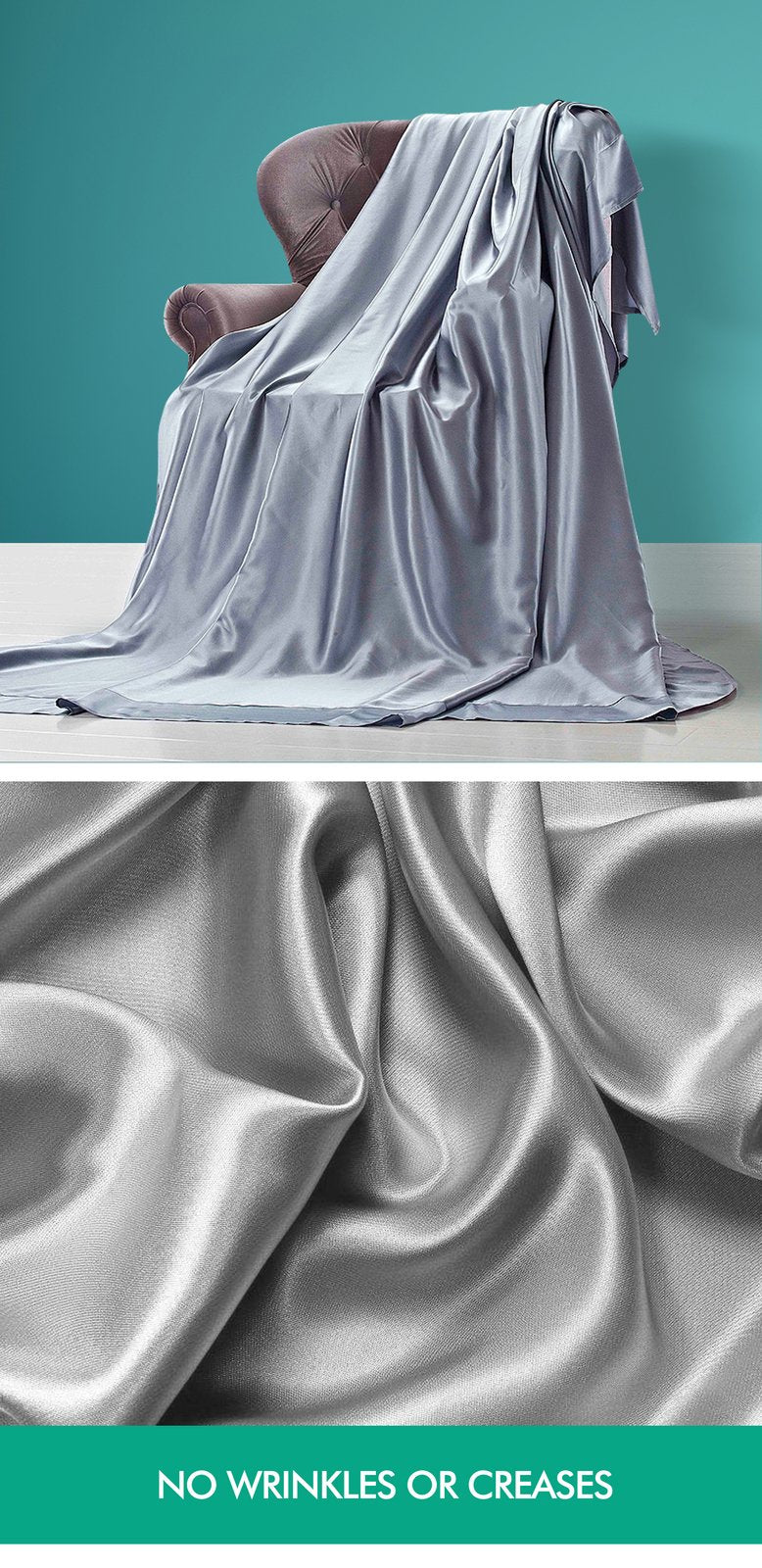 DreamZ Ultra Soft Silky Satin Bed Sheet Set in King Size in Teal Colour