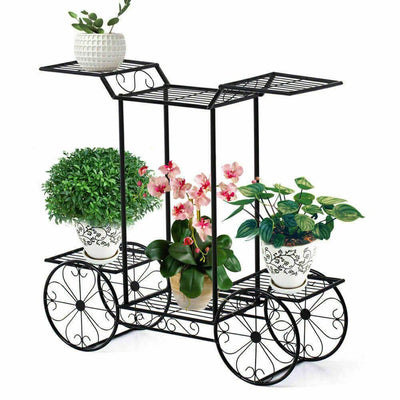 2x Outdoor Indoor Pot Plant Stand Garden Decor Flower Rack Wrought Iron 4Wheeler